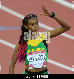 Stephanie McPherson (JAM) Gold medal. Clean sweep for Jamaica - Womens 400m Final. Athletics - Hampden Park - Glasgow - UK - 29/ Stock Photo