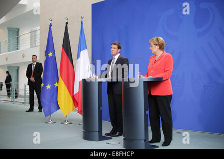 Manuel Valls and Angela Merkel hold press statements at German chancellery on Sept. 22nd, 2014 in Berlin, Germany Stock Photo