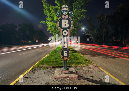 USA, Idaho, Welcome sign in Boise Stock Photo