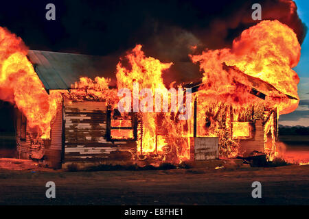 Abandoned house on fire, Gila Bend, Arizona, USA