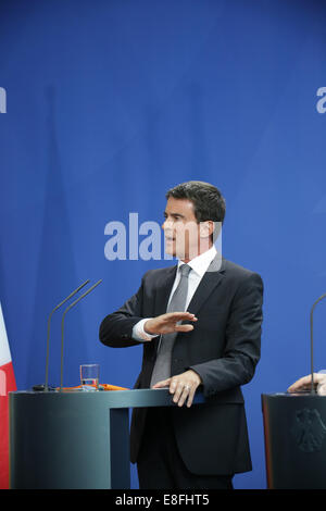 Manuel Valls and Angela Merkel hold press statements at German chancellery on Sept. 22nd, 2014 in Berlin, Germany Stock Photo