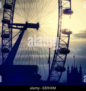 UK, London, Silhouette of London Eye Stock Photo