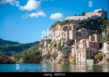 Spain, Catalonia, Ribera d'Ebre, Miravet on banks of Ebro River Stock Photo