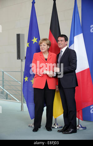 Manuel Valls and Angela Merkel hold press statements at German chancellery on Sept. 22nd, 2014 in Berlin, Germany Stock Photo