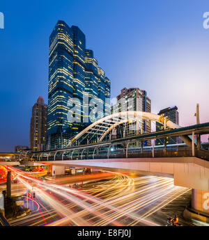 Thailand, Bangkok, Bang Rak District, View of Chong Nonsi BTS Station at night Stock Photo