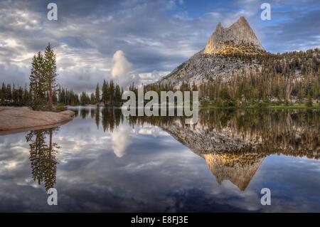 USA, California, Yosemite National Park, Afternoon reflections in Cathedral Lake Stock Photo