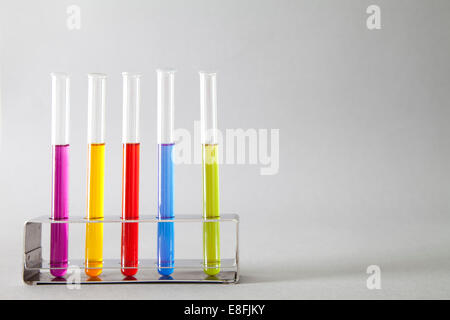 Colored liquids in test tubes Stock Photo