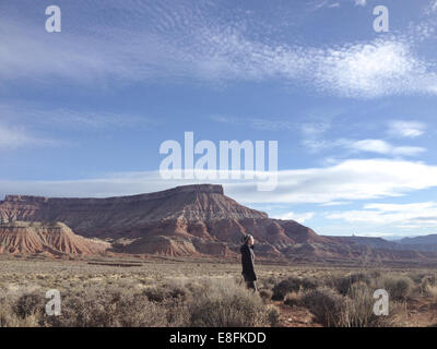 USA, Utah, Woman enjoying landscape near Zion National Park Stock Photo