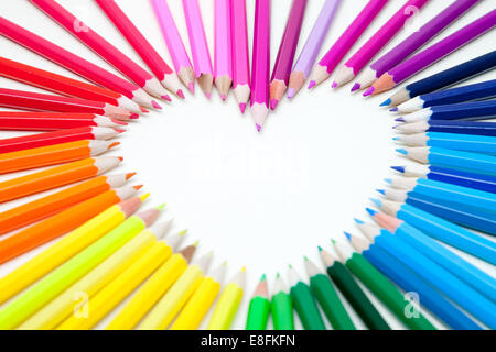 Pencils arranged in a heart shape Stock Photo