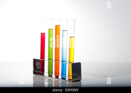 Multi-colored Test tubes in rack Stock Photo