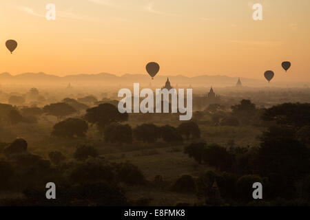 Myanmar Hot Air Balloons At The Sunrise, Bagan Stock Photo