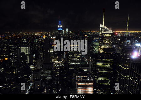 Aerial cityscape at night, Manhattan, New York, USA Stock Photo