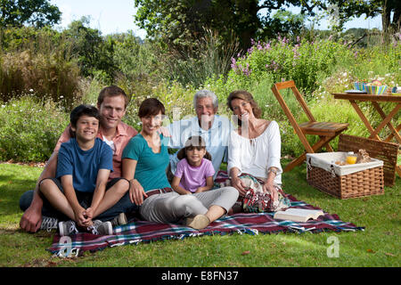 Three generation family having picnic in park, Cape Town, Western Cape, South Africa Stock Photo