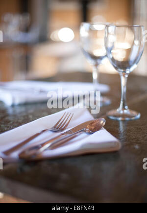 Table setting in restaurant Stock Photo