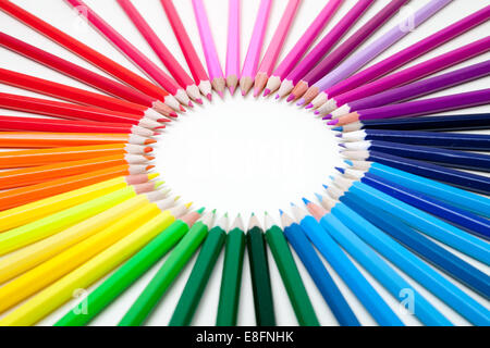 Multi-colored Pencils arranged to form a circle Stock Photo