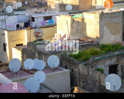 Satellite dishes on city rooftops, Morocco Stock Photo