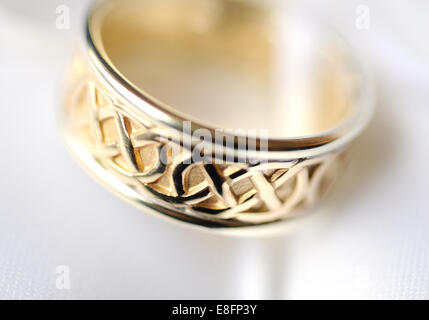 Close-up of engraved wedding ring Stock Photo