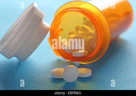 Open pill bottle Stock Photo