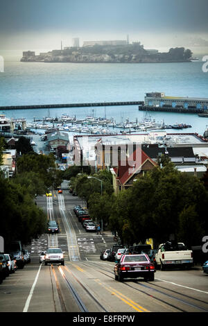 Cityscape and Alcatraz Island, San Francisco, California, United States