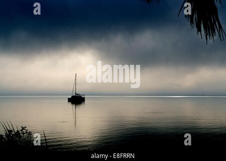 USA, Florida, Brevard County, Titusville, Sailboat moored Stock Photo