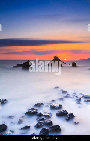 Japan, Mie Prefecture, Picture of Husband and Wife Rock Stock Photo