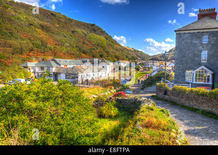 Boscastle North Cornwall between Bude and Tintagel England UK like painting on a beautiful sunny blue sky day in HDR Stock Photo