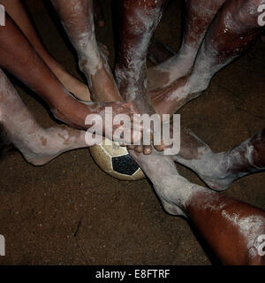 Men's Feet on a soccer ball, Rio de Janeiro, Brazil Stock Photo