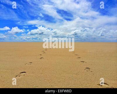 Footprints on the beach, Fanoe, Jutland, Denmark Stock Photo