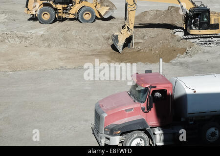 USA, Wyoming, Machinery on construction site Stock Photo