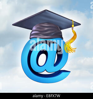 Internet education concept as a three dimensional image of an ampersand wearing a graduation  mortar cap as a symbol of new onli Stock Photo