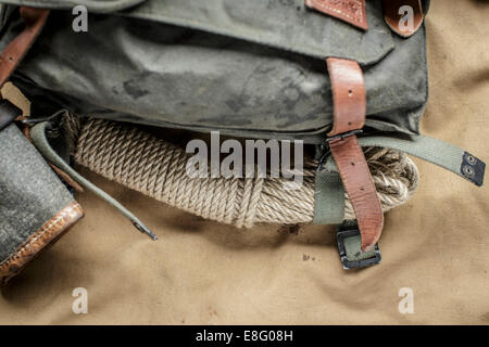 canvas and Leather swiss army mountain pack rucksack Stock Photo