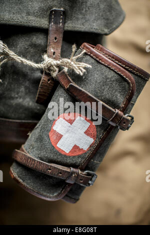 canvas and Leather swiss army mountain pack rucksack Stock Photo