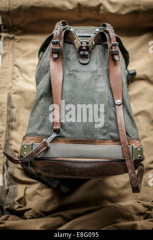 canvas and Leather swiss army mountain pack rucksack Stock Photo