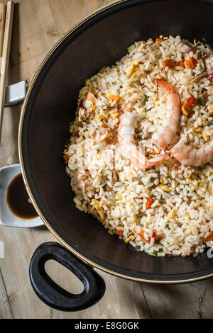 chinese fried rice with prawn on wok Stock Photo