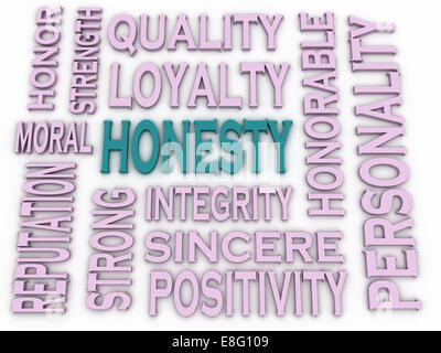 3d imagen Honesty concept in word tag cloud on white background Stock Photo