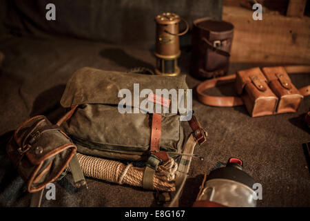 canvas and Leather swiss army mountain pack rucksack Stock Photo