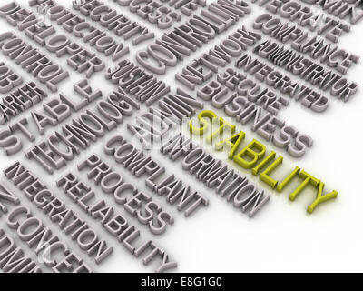 3d imagen Stability concept word cloud background. Stability Network Issues Stock Photo