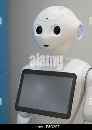 Pepper a humanoid robot by Aldebaran Robotics and SoftBank Mobile. At the Aoyama Softbank Store, Tokyo, Japan. Stock Photo