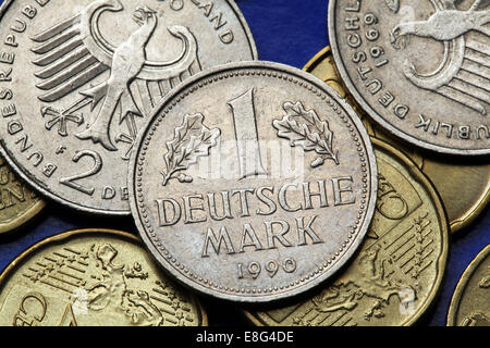 Coins of Germany. Old Deutsche Mark coins. Stock Photo