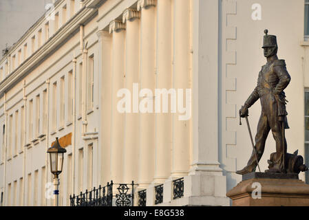 Bronze statue of a Royal Sussex Regiment Soldier in full dress uniform. Eastbourne. East Sussex Stock Photo