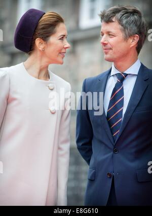 Copenhagen, Denmark. 7th Oct, 2014. Danish Crown Prince Frederik and Crown Princess Mary attend the opening of the parliament in Copenhagen, Denmark, 7 October 2014. Photo: Patrick van Katwijk/NETHERLANDS AND FRANCE OUT NO WIRE SERVICE/dpa/Alamy Live News Stock Photo