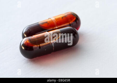 close up of krill oil capsules isolated on a white background