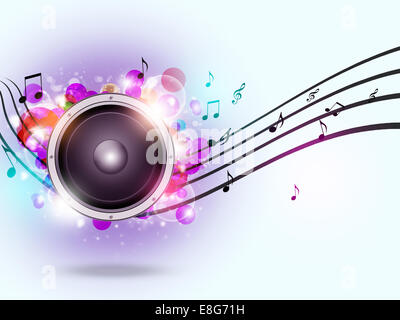 sound speaker music background with muisc notes and blurry lights Stock Photo