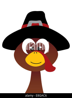 Cute Cartoon Turkey wearing a Pilgrim Hat Stock Photo