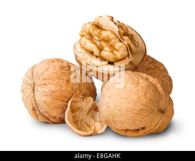 Small Pile Of Walnuts And Shells Isolated On White Background Stock Photo