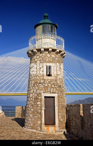 The lighthouse in The castle of Antirio ('Castelo di Rumelia'), Municipality of Nafpaktia, Aitoloakarnania, Greece. Stock Photo