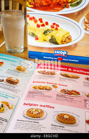 Naples Florida,IHOP,restaurant restaurants food dining eating out cafe cafes bistro,interior inside,menu,waffles,French toast,breakfast,visitors trave Stock Photo