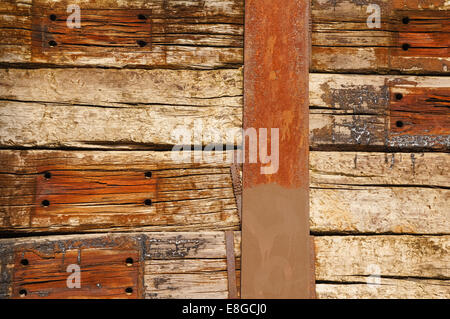 Wood texture, old oak railway sleepers Stock Photo