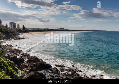 View of volcanic rock in late afternoon from headland overlooking Coolum Beach, Sunshine Coast, Queensland, Australia Stock Photo