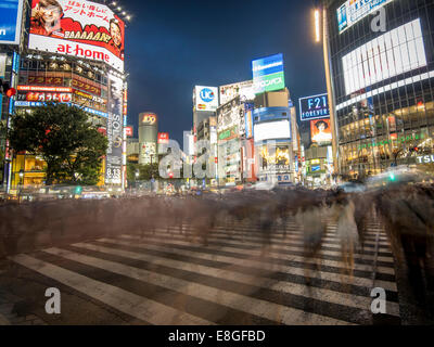 Hachiko Scramble Pedestrian Crossing, Shibuya, Tokyo, Japan. Busiest pedestrian crossing in the world. Stock Photo